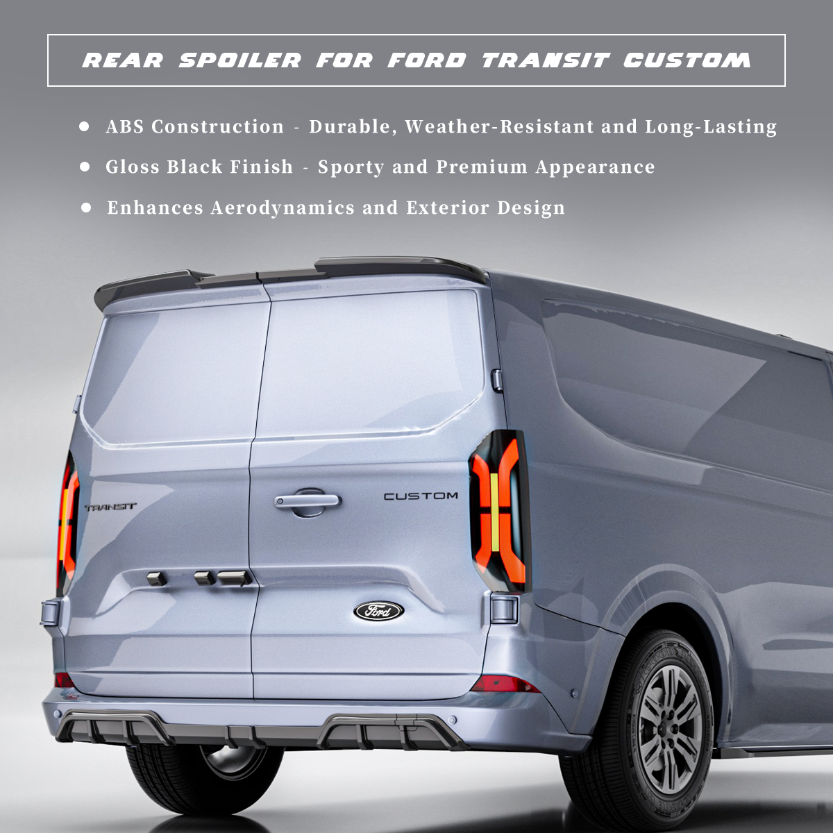 Rear Spoiler for Ford Transit Custom – Gloss Black ABS