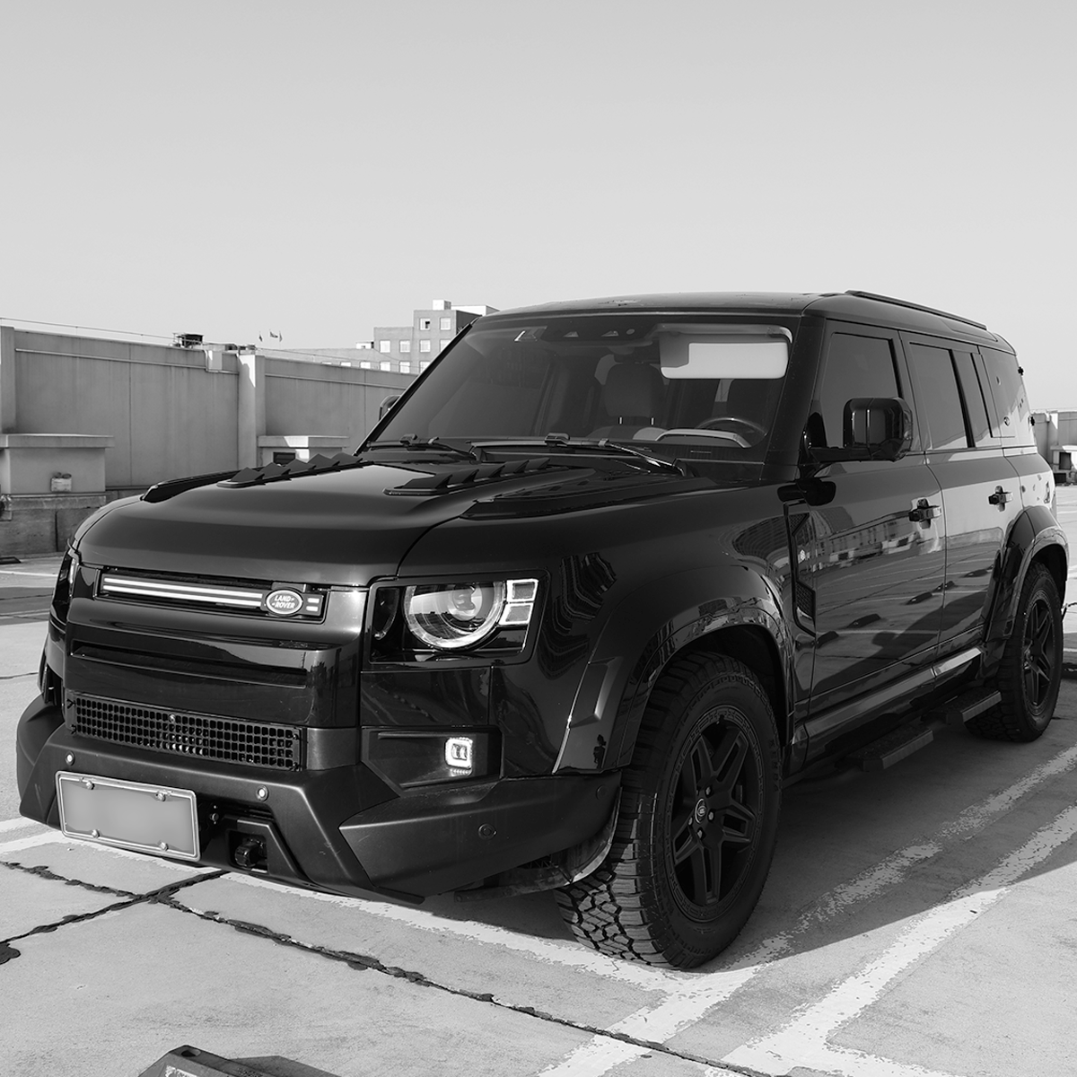 Defender metal front bumper installed overall vehicle look rugged styling upgrade