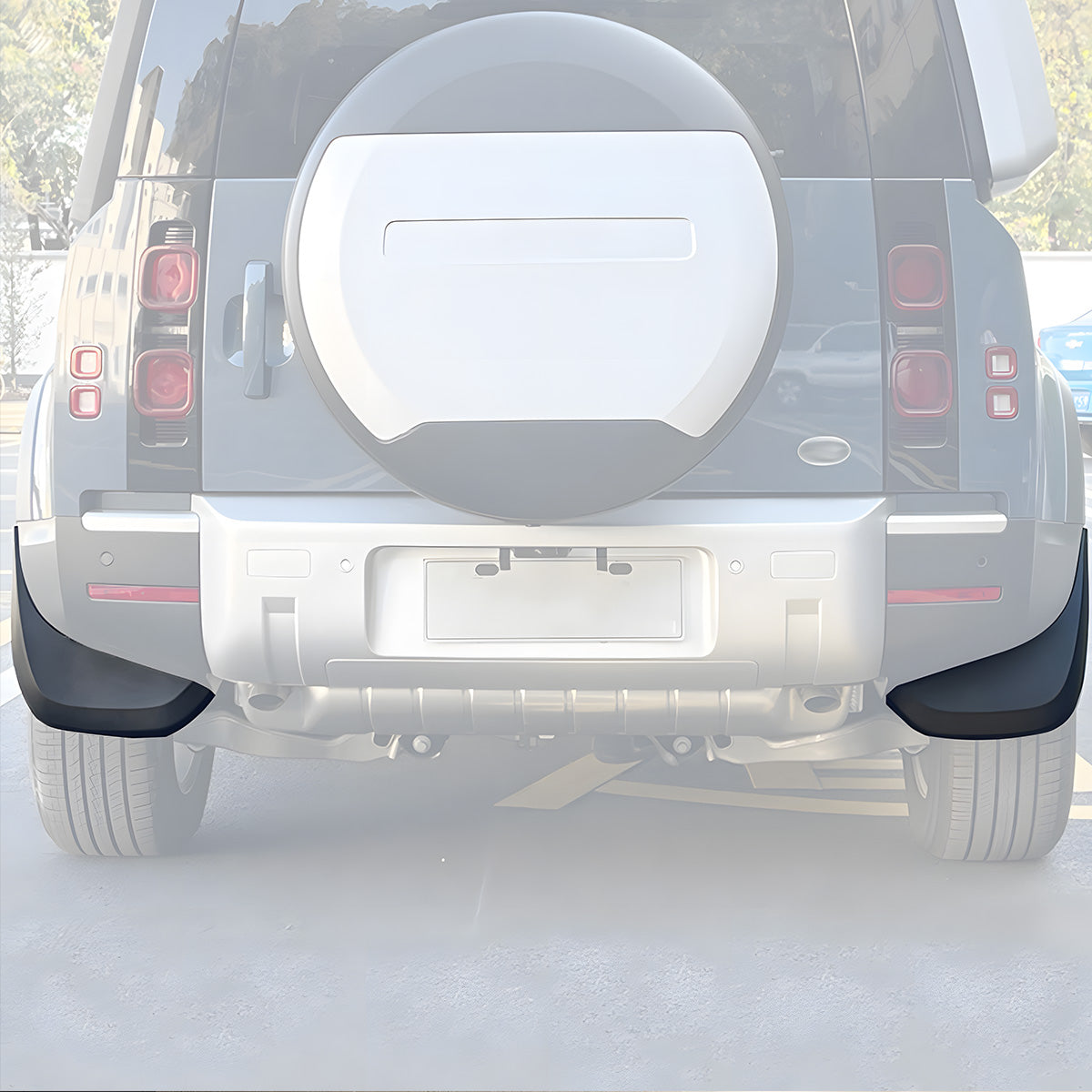 Land Rover Defender 90/110 matte black mud flap installed side profile