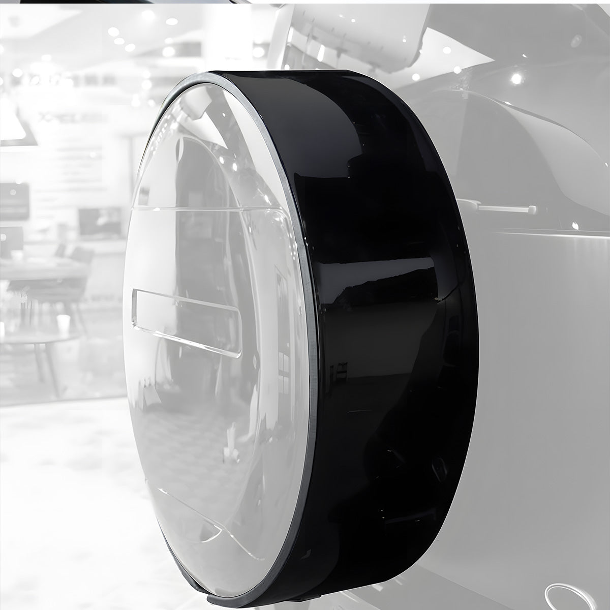 Installed Black 22 Inch Spare Wheel Lock Ring on Land Rover Defender