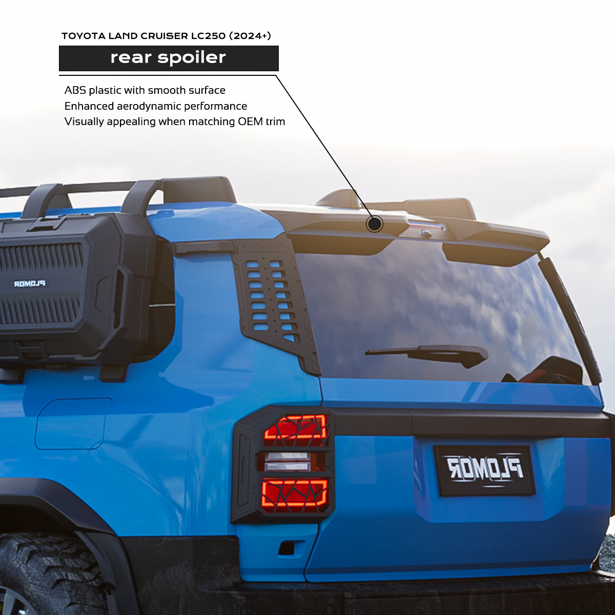 Gloss black rear spoiler installed on Toyota Land Cruiser LC250