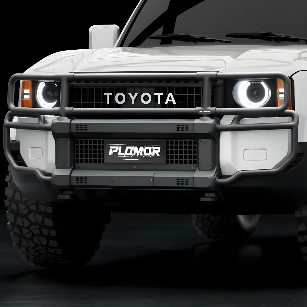 Front tube bumper installed on LC250 showing aggressive design and OEM-style integration