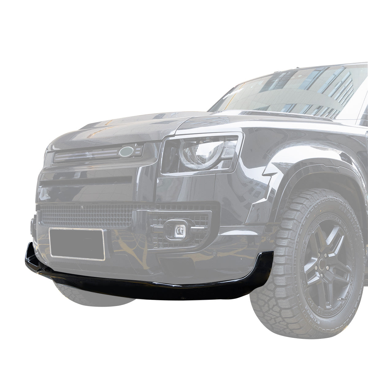 Gloss black ABS front lip detail for Land Rover Defender L663 with premium finish and sport-inspired styling