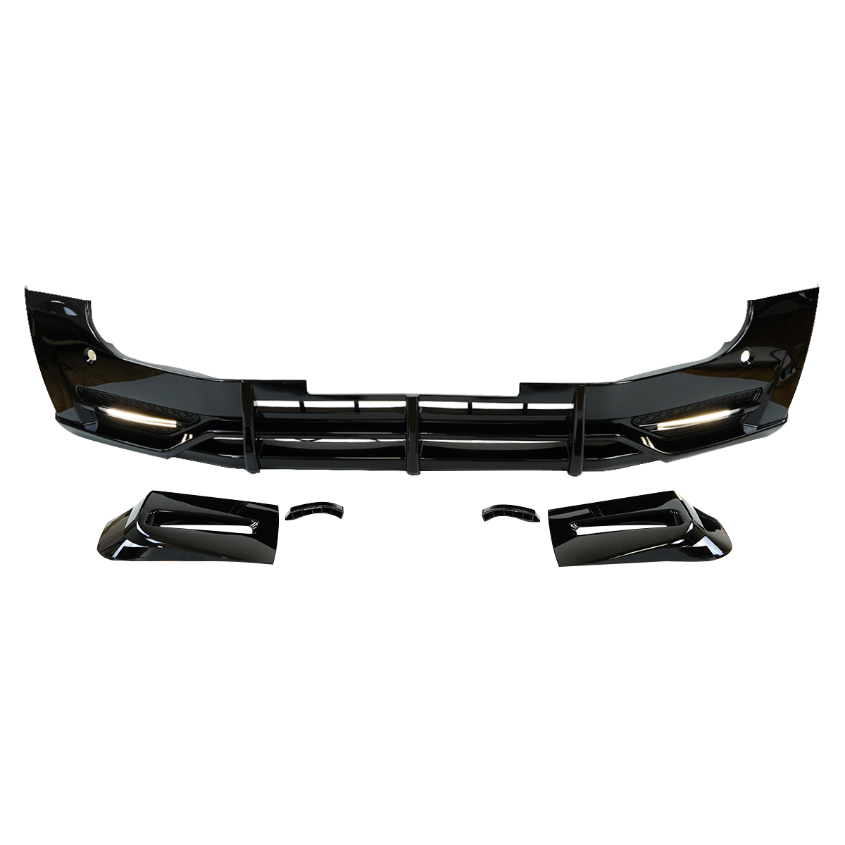 PLOMOR gloss black LED front lip splitter for Land Rover Defender 90/110