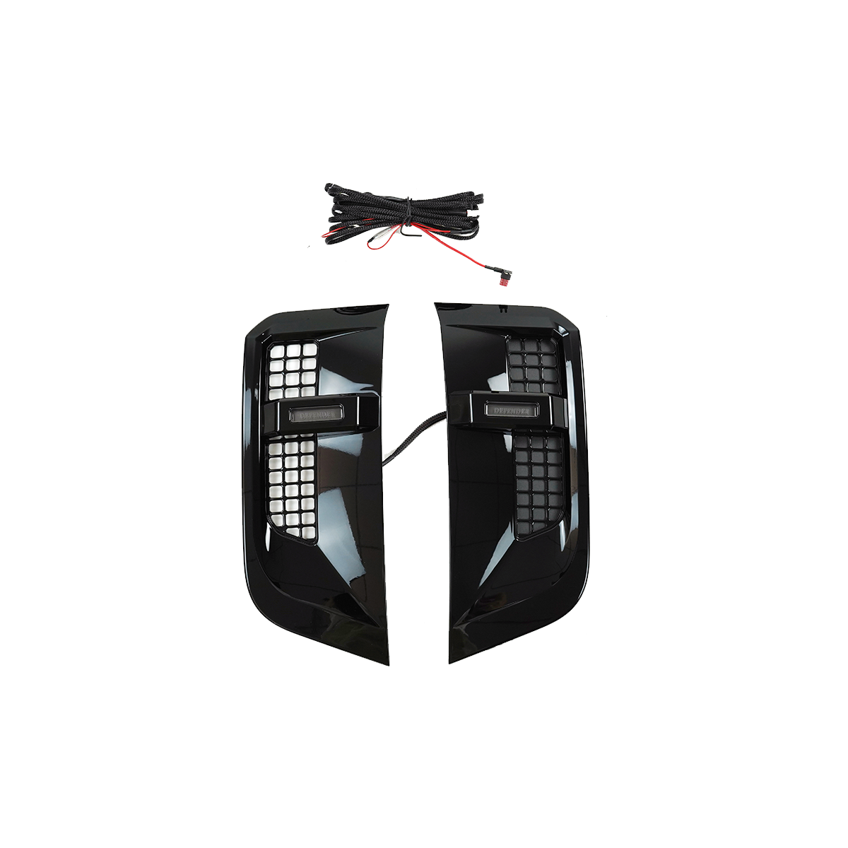 PLOMOR Defender 90/110 LED Side Vents | Gloss Black ABS Upgrade