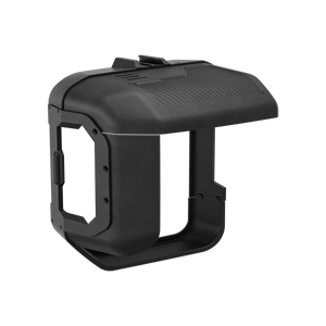 PLOMOR spare wheel storage box with lockable top lid—three-quarter view showing textured cover and U-frame that fits inside the spare wheel.