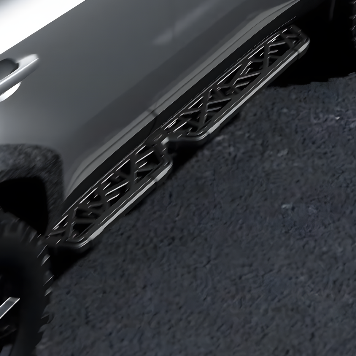 PLOMOR side steps installed on Toyota LC250 providing off-road protection for side sills