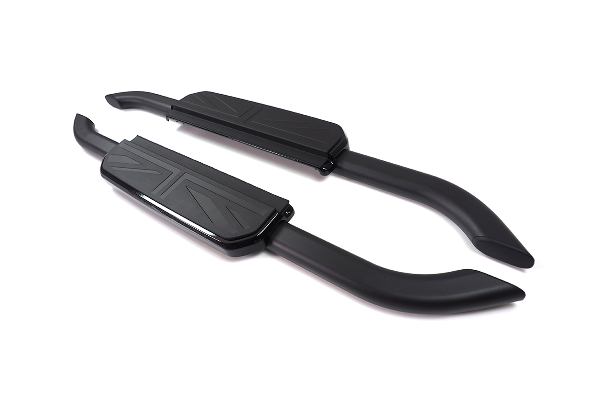 Aluminum Side Steps Black/Silver Trim - Land Rover Defender Aluminum Side Steps