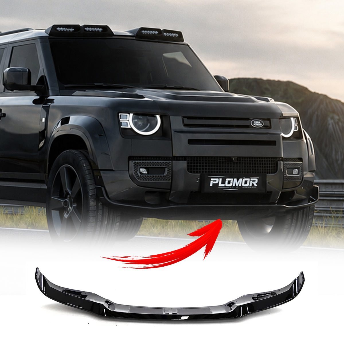 PLOMOR Gloss Black Front Lip Spoiler for Land Rover Defender 90/110/130 L663 2020+