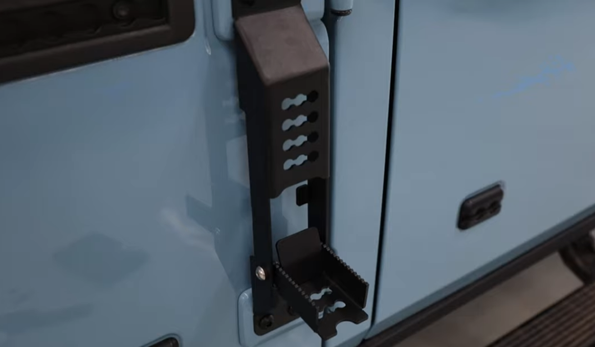 Safe & Convenient Rooftop Access - Ineos Grenadier Door Hinge Step - Folding Metal Pedal - Black Steel