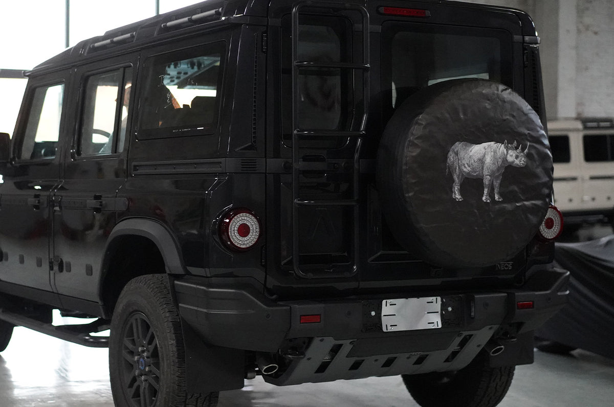 Protective rear wheel cover made of durable canvas - Canvas Spare Tire Cover for INEOS Grenadier – Rhino Print