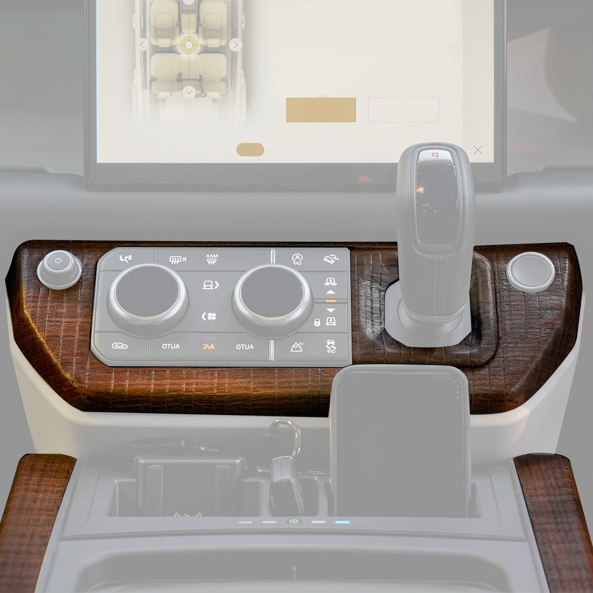 Defender full interior wood upgrade installed view