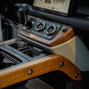 Defender air vent wood trim installed interior shot