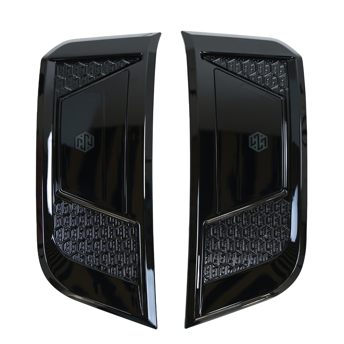 Gloss black ABS side vent cover front angle for Defender 90/110