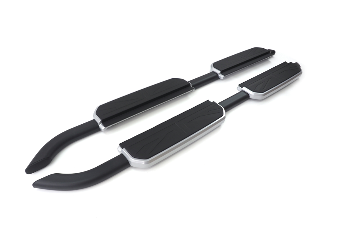 Aluminum Side Steps Black/Silver Trim - Land Rover Defender Black & Silver Aluminum Union Jack Side Steps LHD & RHD Compatible