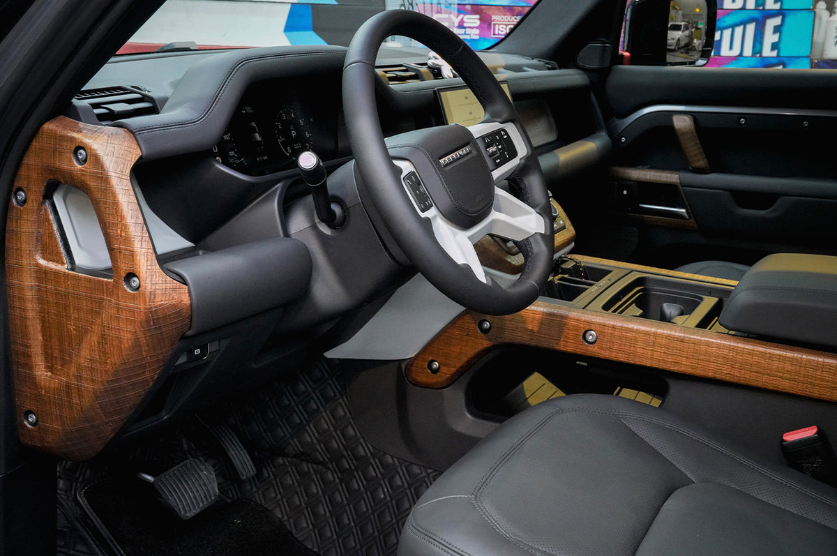 Left & Right-Hand Drive Support - PLOMOR Defender 90/110/130 Wood Grain Interior Trim Kit (2020–2026) | Walnut Finish
