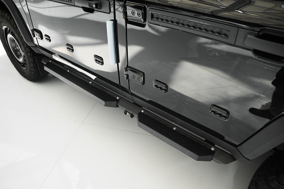 Removable fixed side rails with anti-slip surface - Fixed Side Steps (Quick-Release A Style) for INEOS Grenadier – Steel Bolt-On Design