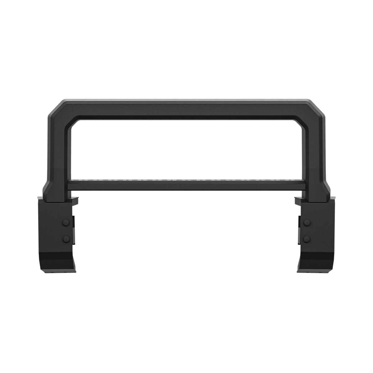 "Heavy-duty front bumper for INEOS Grenadier, made from reinforced steel with sleek black powder-coating for off-road protection."