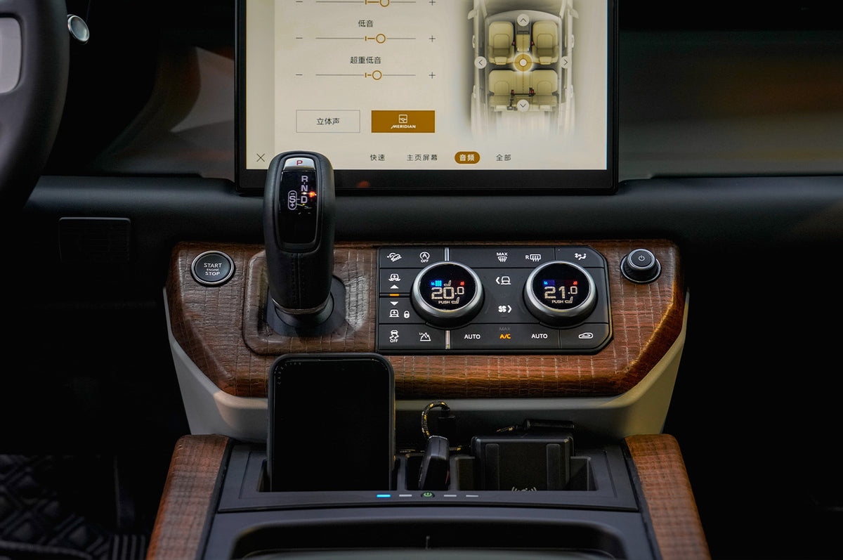 Classic Walnut Wood Finish - PLOMOR Defender 90/110/130 Wood Grain Interior Trim Kit (2020–2026) | Walnut Finish