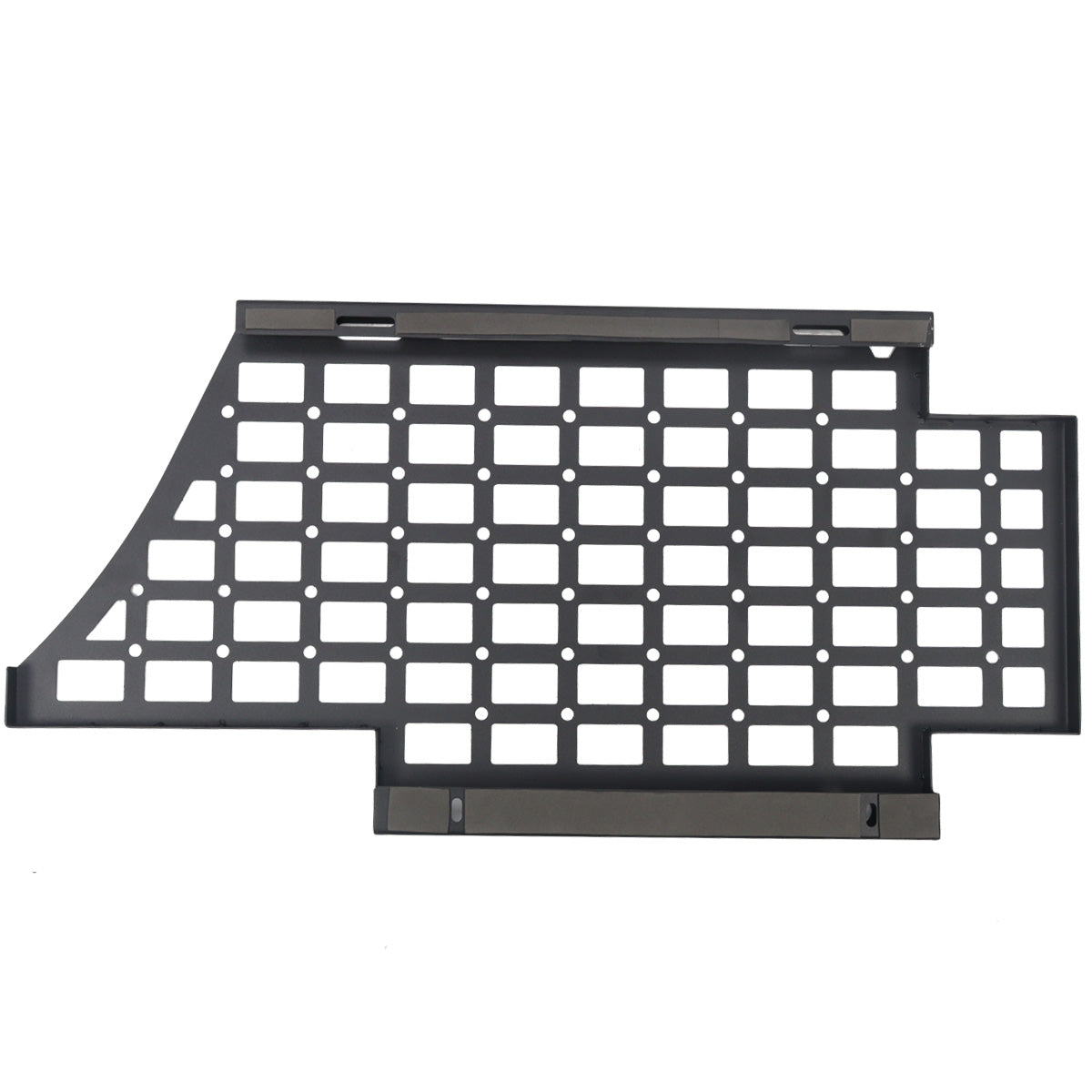 PLOMOR heavy-duty steel body side utility panel for Ineos Grenadier. Features a MOLLE grid system for mounting exterior overlanding and recovery gear.