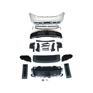 PLOMOR SV-style front bumper kit in Black and Pearl Nickel for Range Rover L460 (2022+), made from durable PP for an aggressive, luxury two-tone appearance.