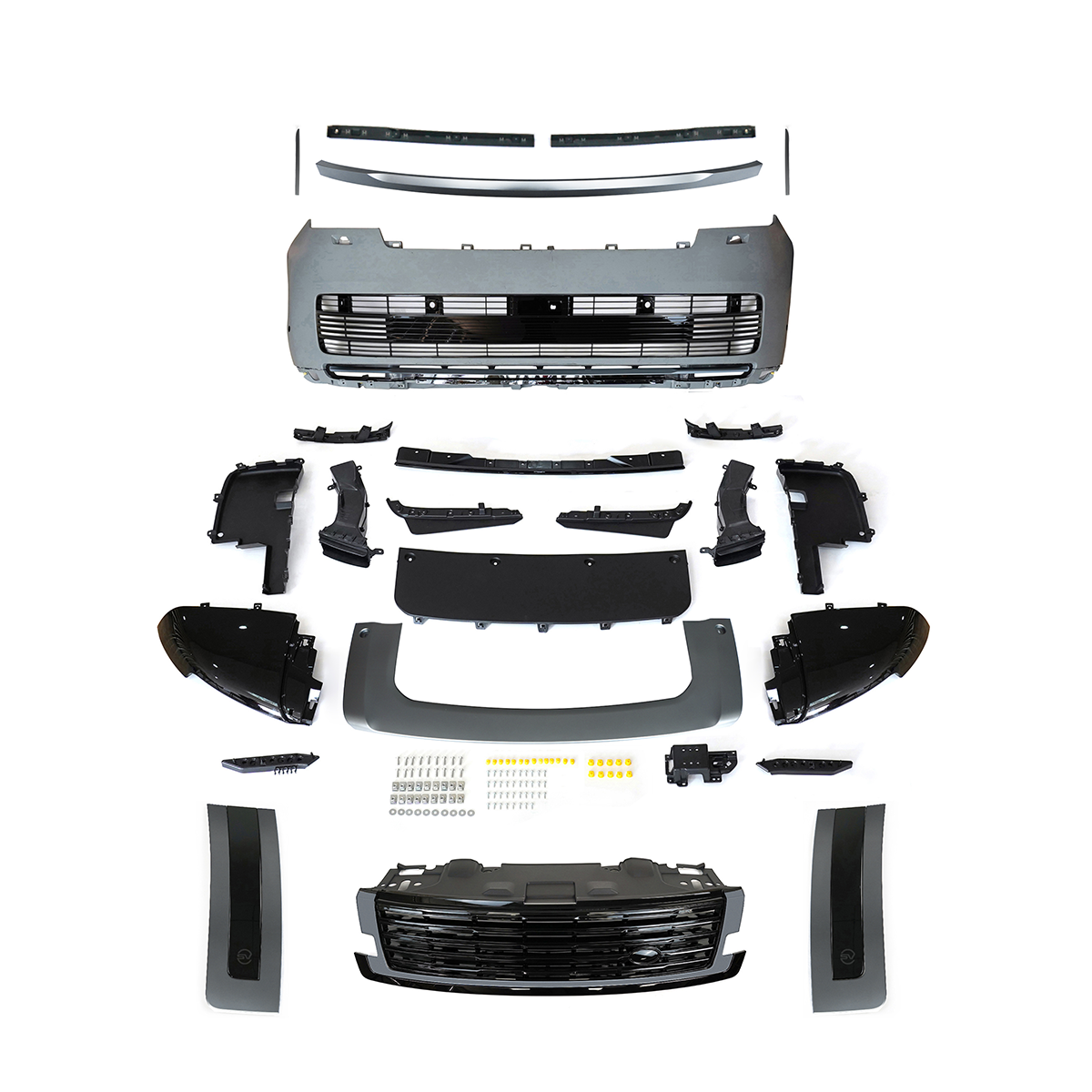 PLOMOR SV-style front bumper kit in Bronze and Painted Black for Range Rover L460 (2022+), made from durable PP for an aggressive, luxury two-tone appearance.