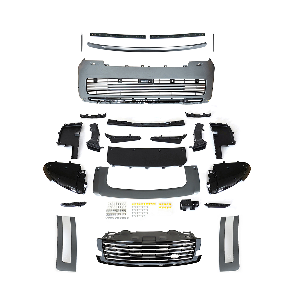 PLOMOR SV-style front bumper kit in Bronze and Painted Black for Range Rover L460 (2022+), made from durable PP for an aggressive, luxury two-tone appearance