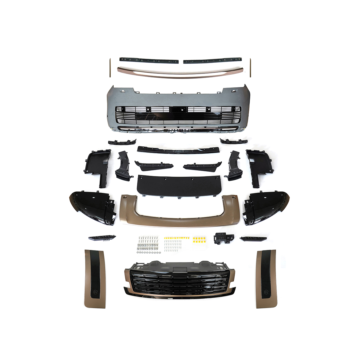 PLOMOR SV-style front bumper kit in Blue Metallic finish for Range Rover L460 (2022+), crafted from durable PP for an aggressive, vibrant sporty look.