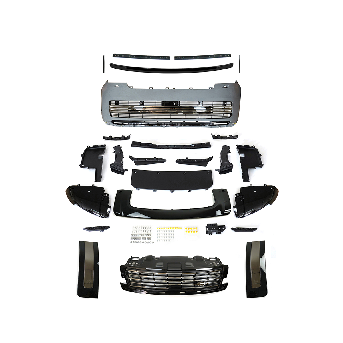 PLOMOR SV-style front bumper kit in Bronze and Pearl Nickel for Range Rover L460 (2022+), made from durable PP for an aggressive, luxury two-tone appearance.