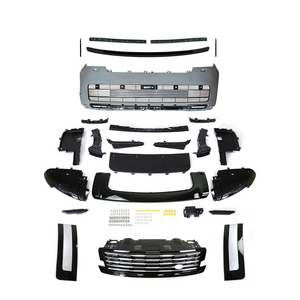 PLOMOR SV-style front bumper kit in Gunmetal Grey and Black for Range Rover L460 (2022+), made from durable PP for an aggressive, two-tone sporty appearance.