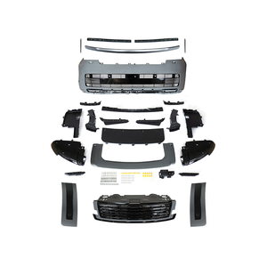 PLOMOR SV-style front bumper kit in Gunmetal Grey and Black for Range Rover L460 (2022+), made from durable PP for an aggressive, two-tone sporty appearance.