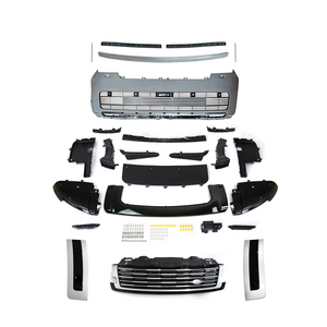 PLOMOR SV-style front bumper kit in Gunmetal Grey and Pearl Nickel for Range Rover L460 (2022+), made from durable PP for an aggressive, luxury two-tone appearance.