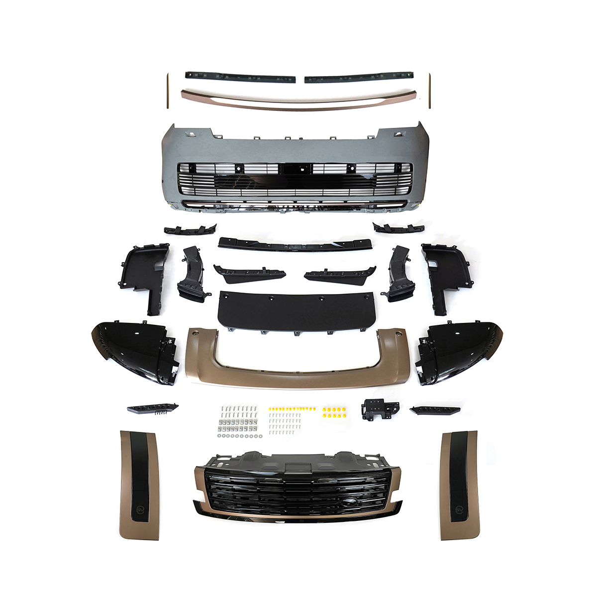 PLOMOR SV-style front bumper kit in Fuji White for Range Rover L460 (2022+), made from durable PP for an aggressive, sporty appearance.