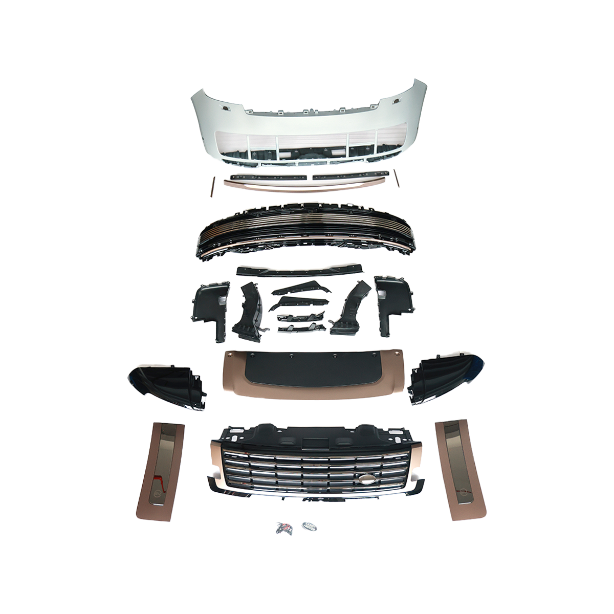 PLOMOR SV-style front bumper kit for Range Rover L460, made from durable injection-moulded PP, enhancing the vehicle's dynamic presence with a sporty and aggressive looK