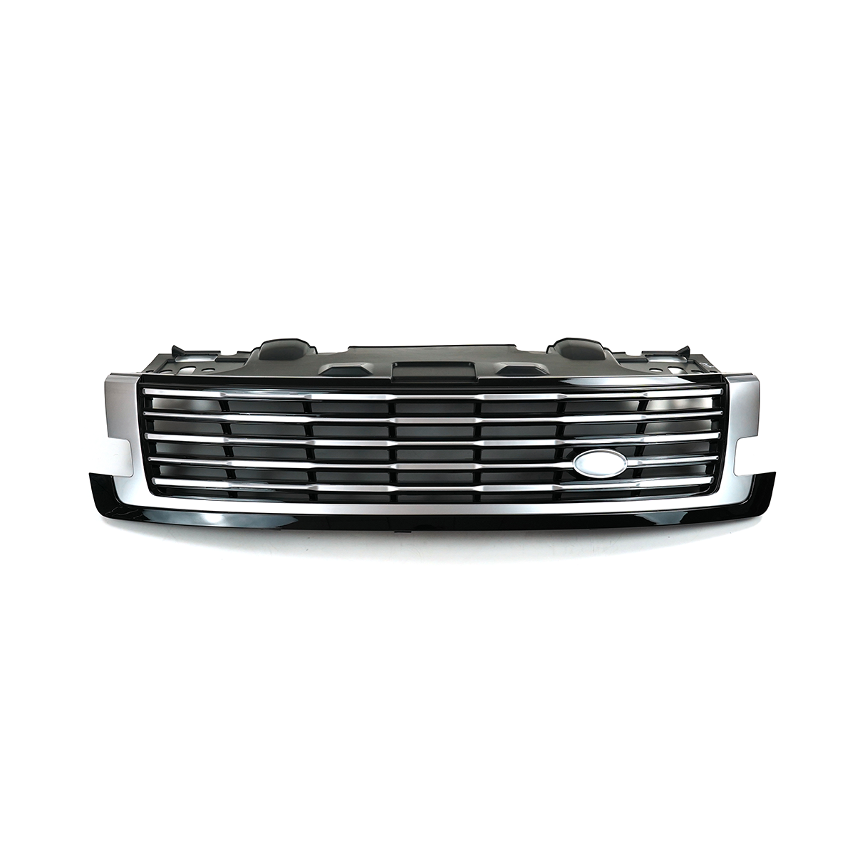 PLOMOR SV-style front grille close-up for Range Rover L461, highlighting the durable ABS construction, premium chrome plating, and precise OEM fitment clips.