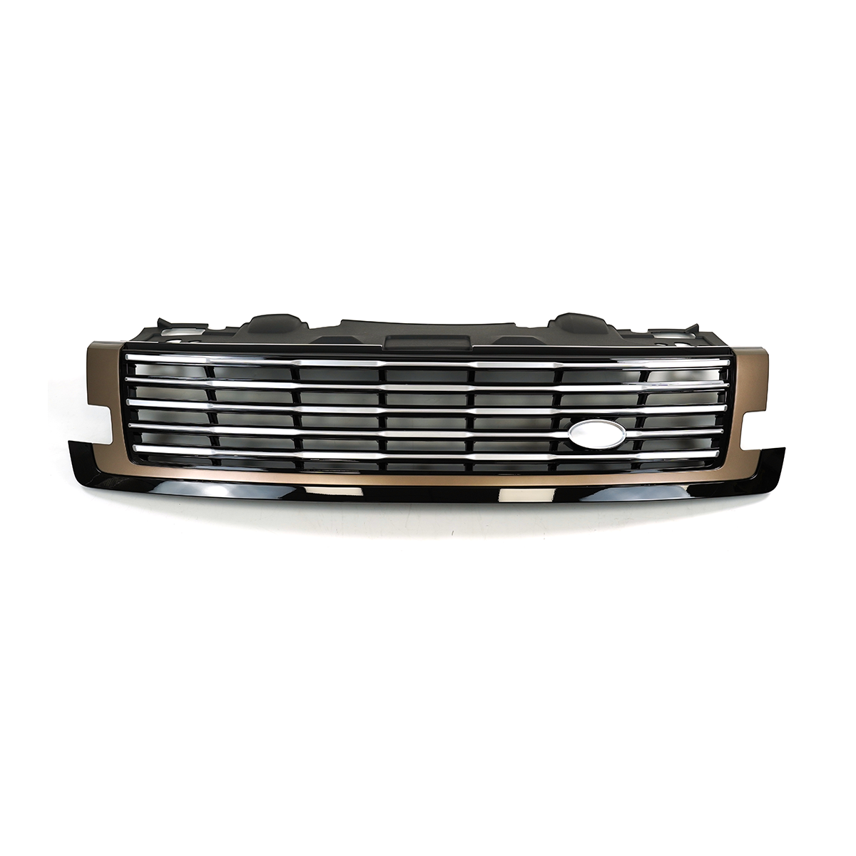 PLOMOR SV-style front grille close-up for Range Rover L461, highlighting the durable ABS construction, premium chrome plating, and precise OEM fitment clips.