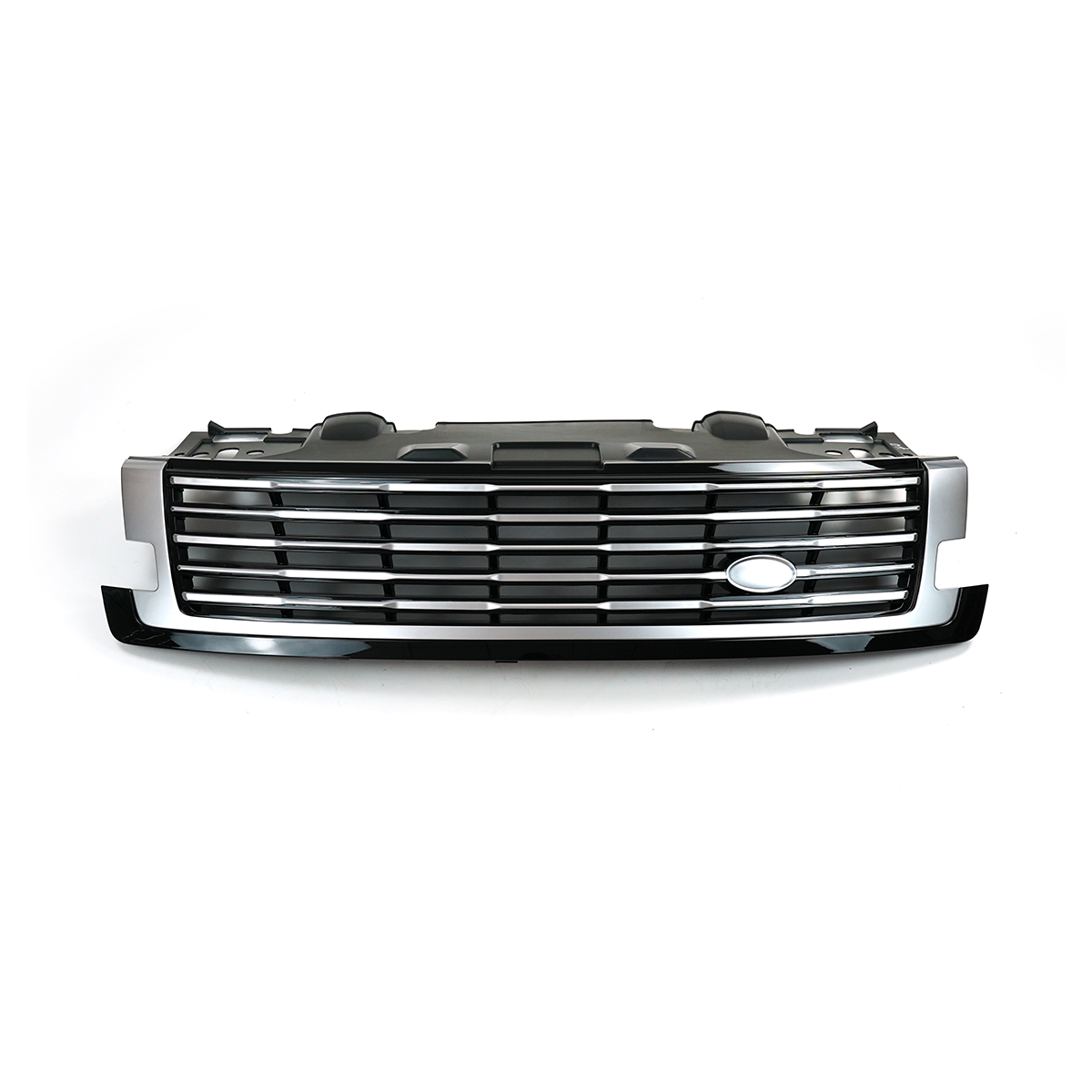 PLOMOR SV-style front grille close-up for Range Rover L461, highlighting the durable ABS construction, premium chrome plating, and precise OEM fitment clips.