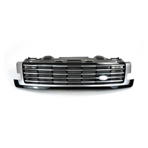 PLOMOR SV-style front grille close-up for Range Rover L461, highlighting the durable ABS construction, premium chrome plating, and precise OEM fitment clips.