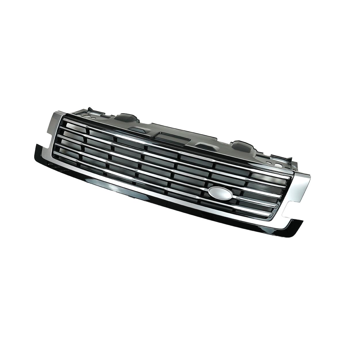 PLOMOR SV-style front grille close-up for Range Rover L461, highlighting the durable ABS construction, premium chrome plating, and precise OEM fitment clips.