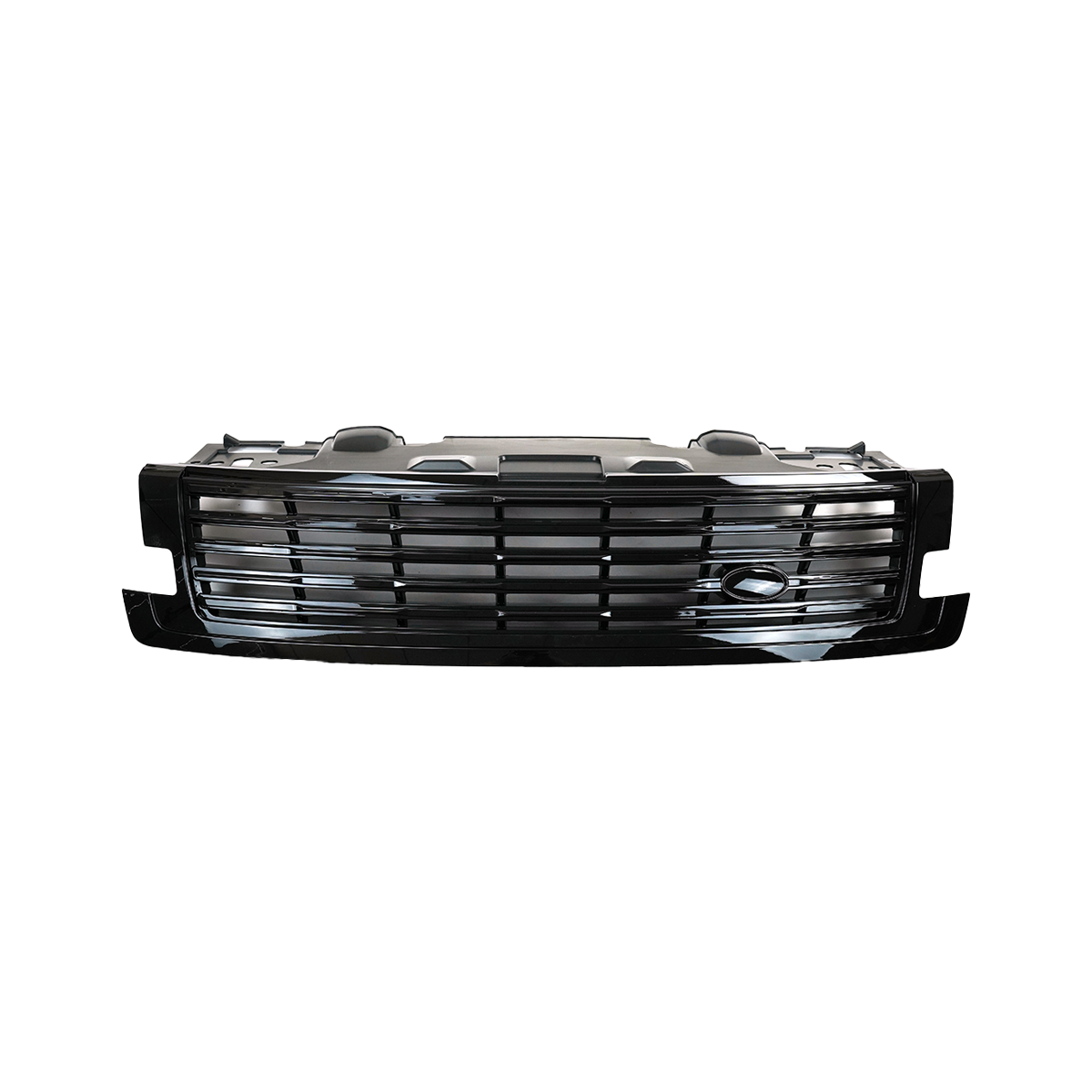 PLOMOR SV-style front grille close-up for Range Rover L461, highlighting the durable ABS construction, premium chrome plating, and precise OEM fitment clips.