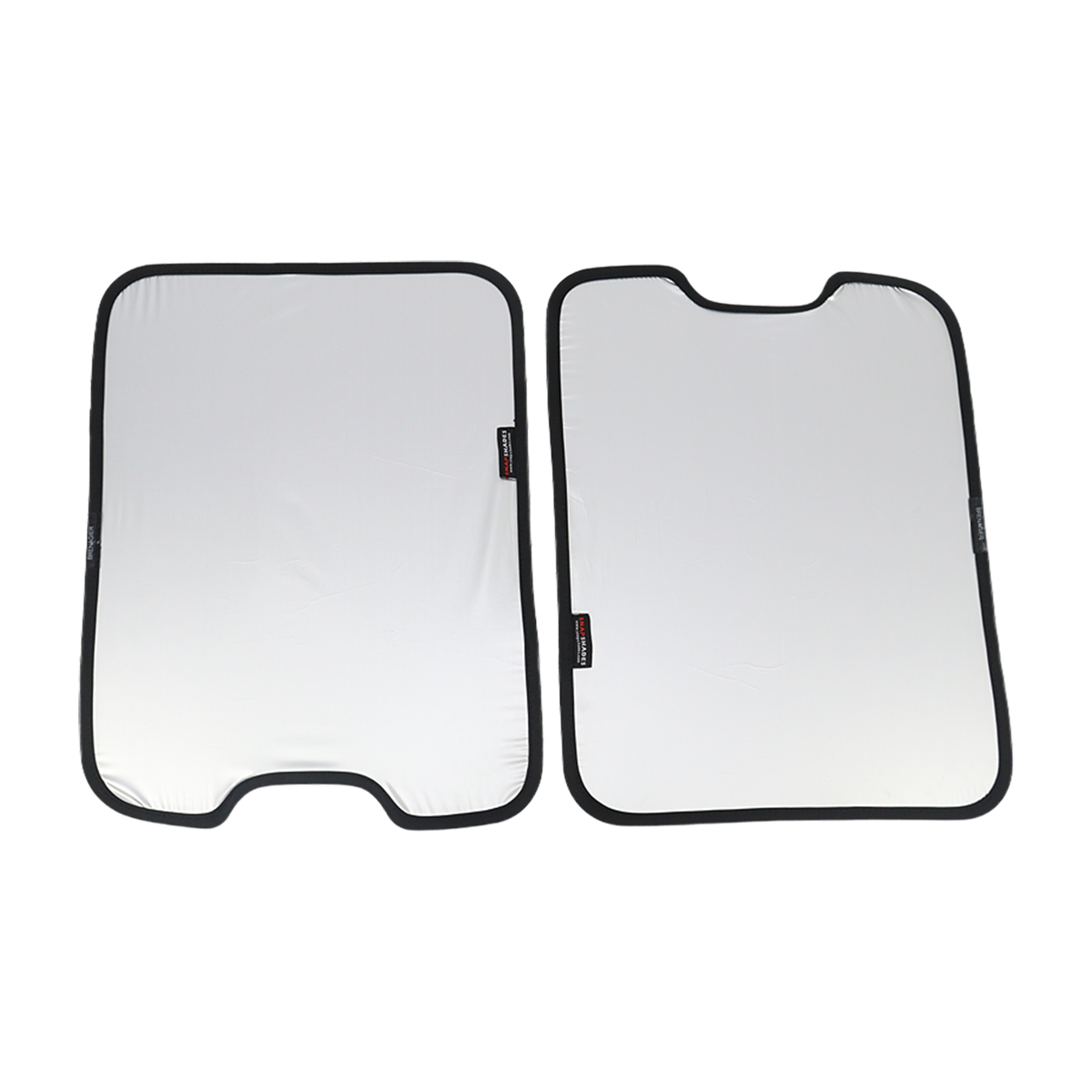 PLOMOR custom-fit, two-piece roof sun shade for Ineos Grenadier skylights. Features dual-sided silver/black fabric for heat reduction and interior protection.