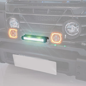 PLOMOR slimline LED light bar for Ineos Grenadier. Features durable aluminum housing and dual-mode white/amber illumination for auxiliary and signaling use.