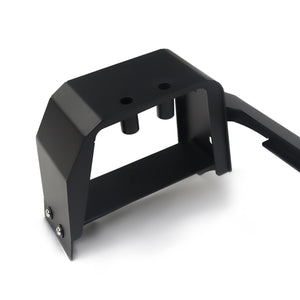 PLOMOR aluminium and steel front bumper light mount bracket for Ineos Grenadier. Gloss black finish, custom-fit for two spotlights or one LED light bar.