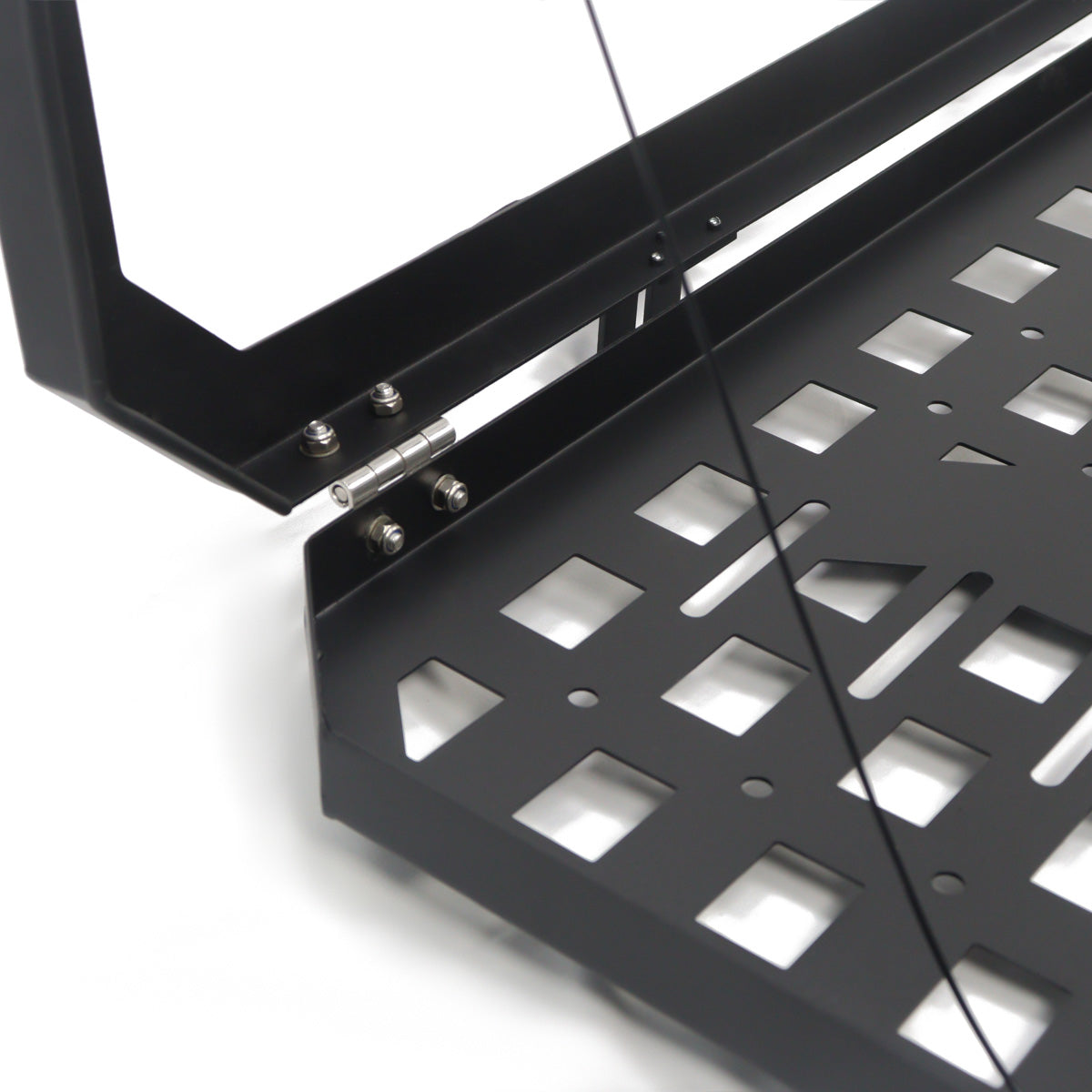 PLOMOR tactical side window armor panel for INEOS Grenadier, MOLLE grid design, powder-coated steel, durable off-road protection, supports mounting gear and accessories