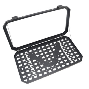 PLOMOR tactical side window armor panel for INEOS Grenadier, MOLLE grid design, powder-coated steel, durable off-road protection, supports mounting gear and accessories