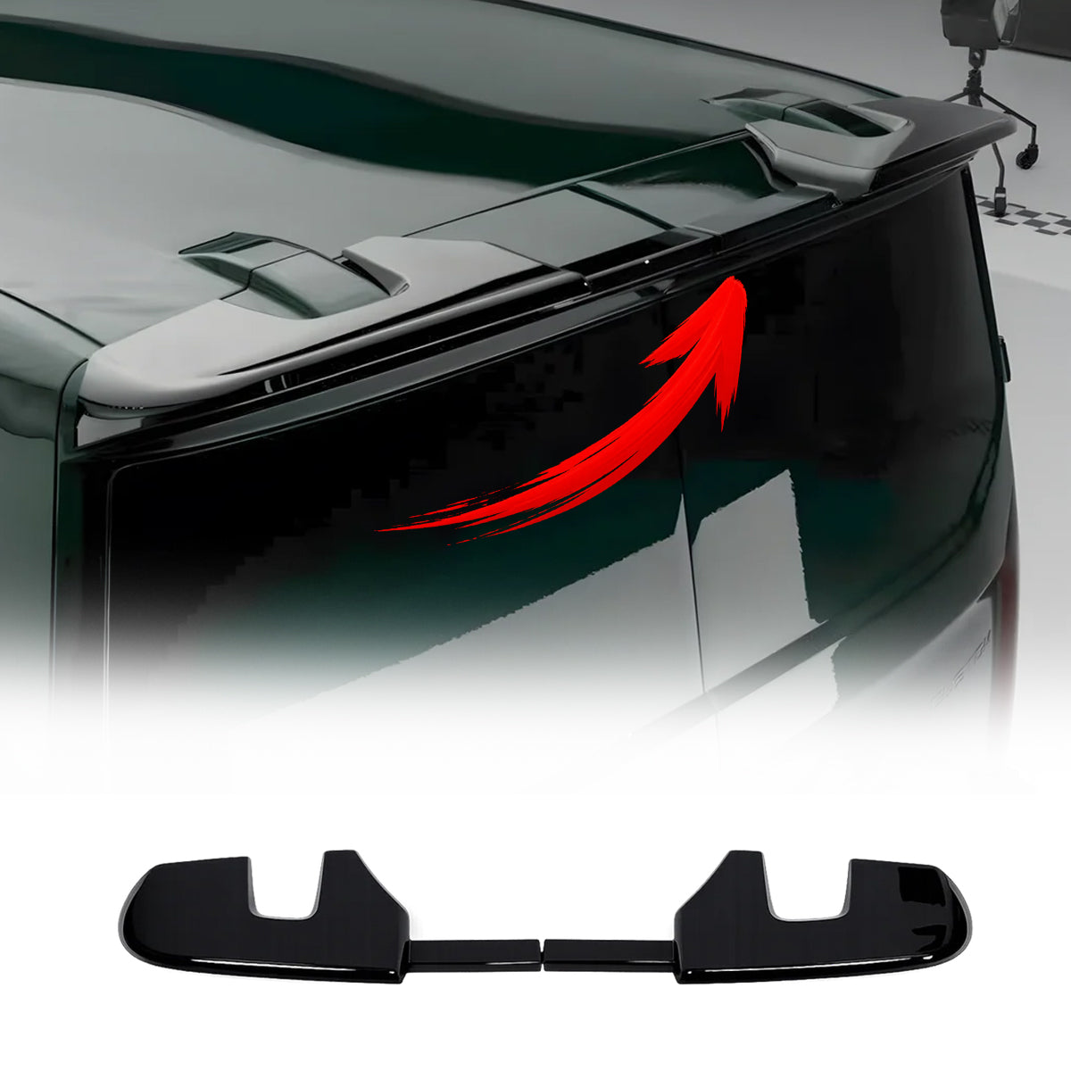 Ford Transit Custom gloss black rear spoiler installed