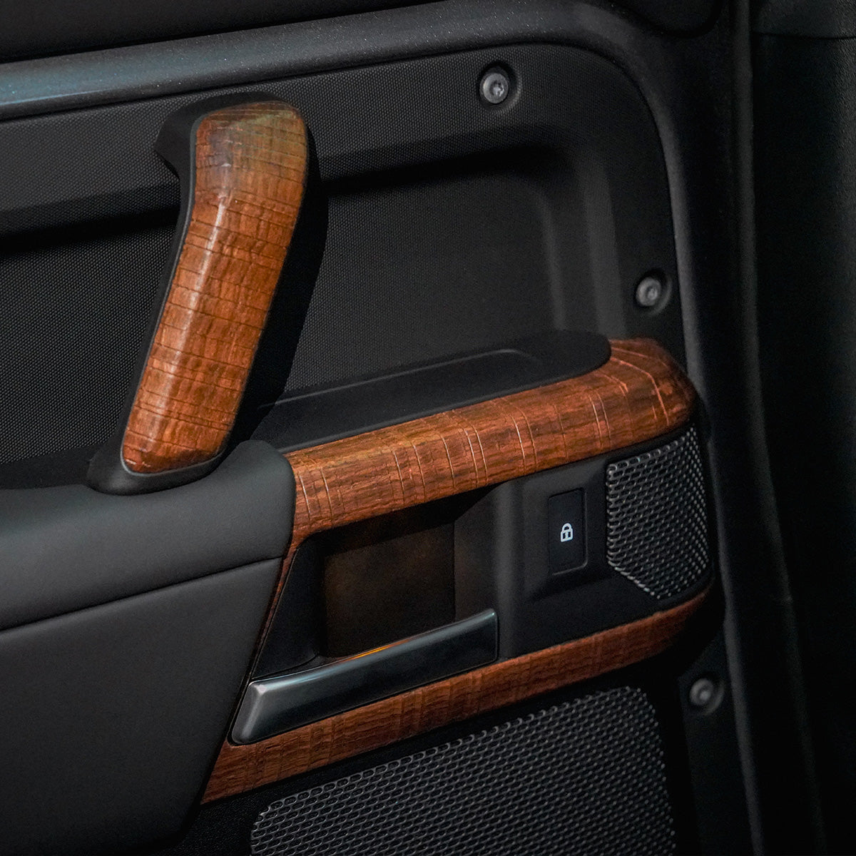 Defender grab handle wood trim installed cabin