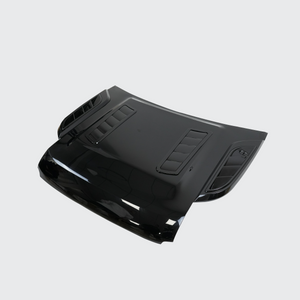 Carbon fiber dynamic hood front view glossy black exterior upgrade