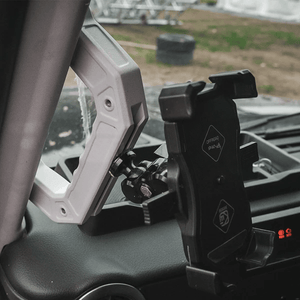 CNC billet aluminum A-pillar grab handle white powder coated finish detail for Ineos Grenadier