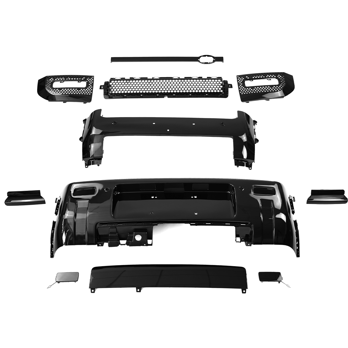 Land Rover Defender 110 L663 Black Edition front bumper trim in gloss piano black finish